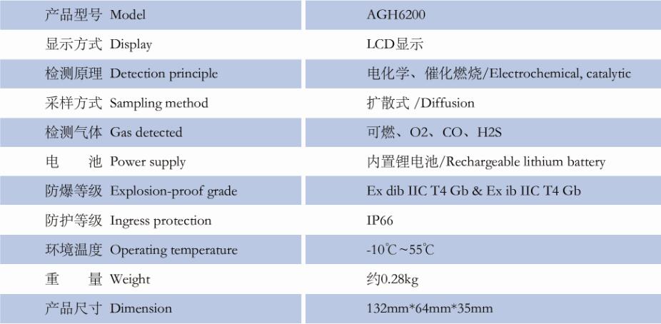 AGH6200便携式四合一气体检测仪参数